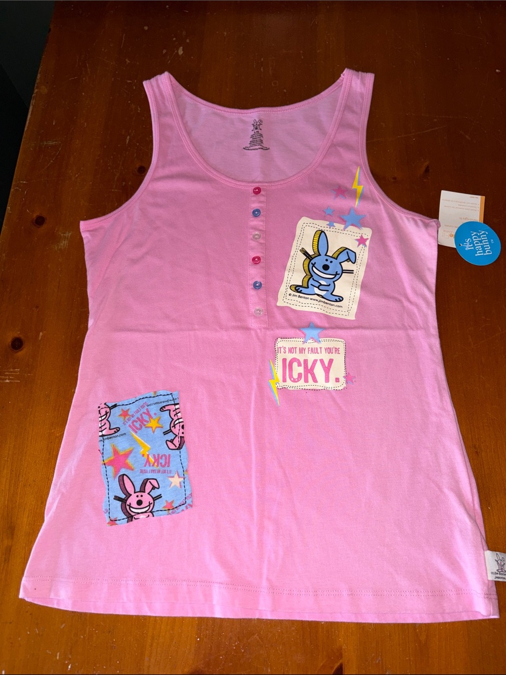 Y2K Happy Bunny Pink Tank Top Size Large NWT